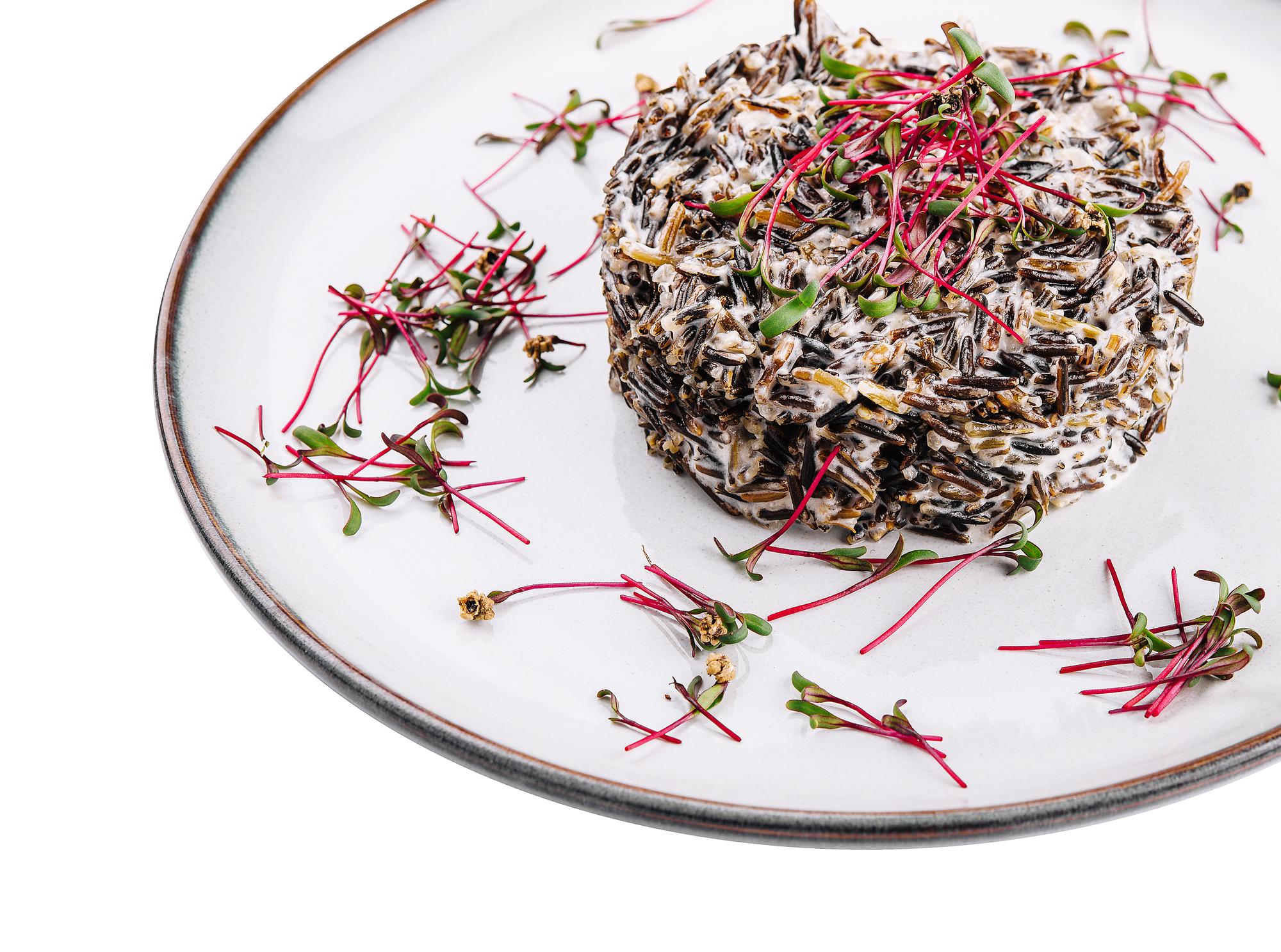 Plated seasonal starter with microgreens